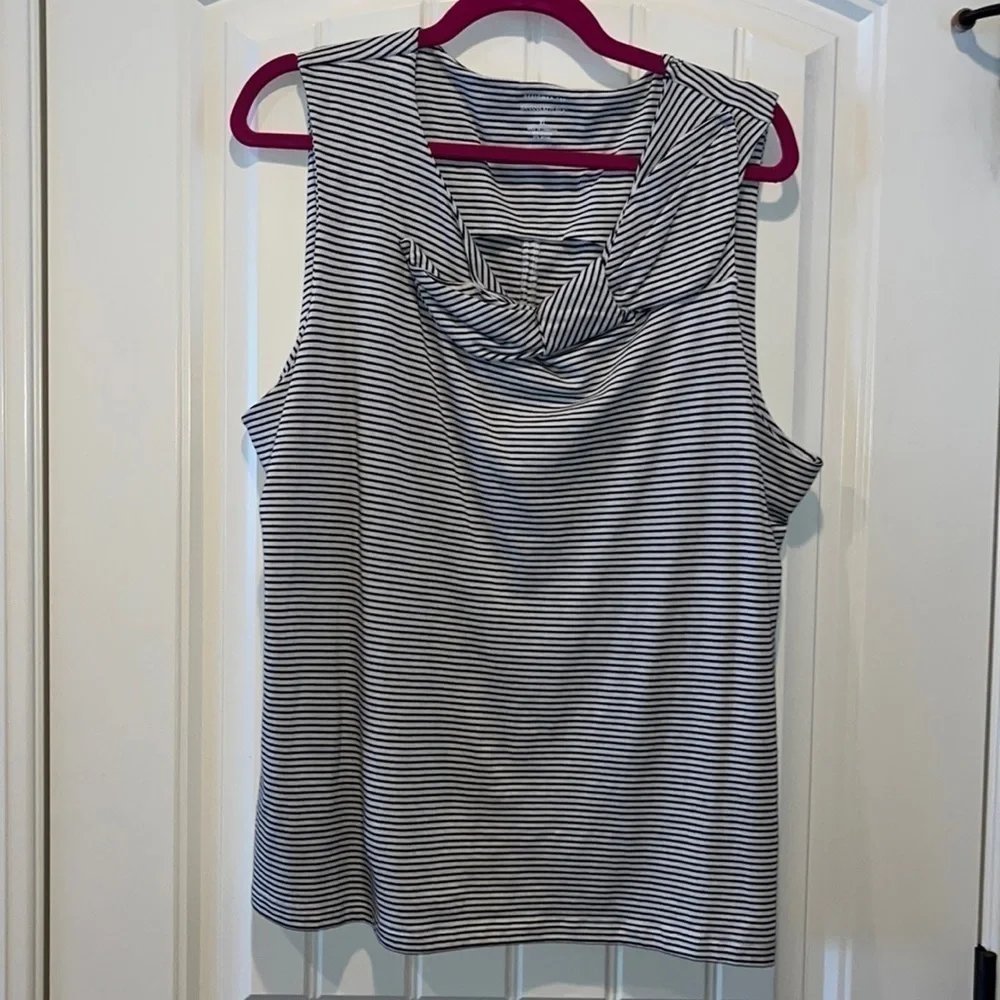 BLACK white stripe cotton blend sleeveless banana republic factory top bow XL
